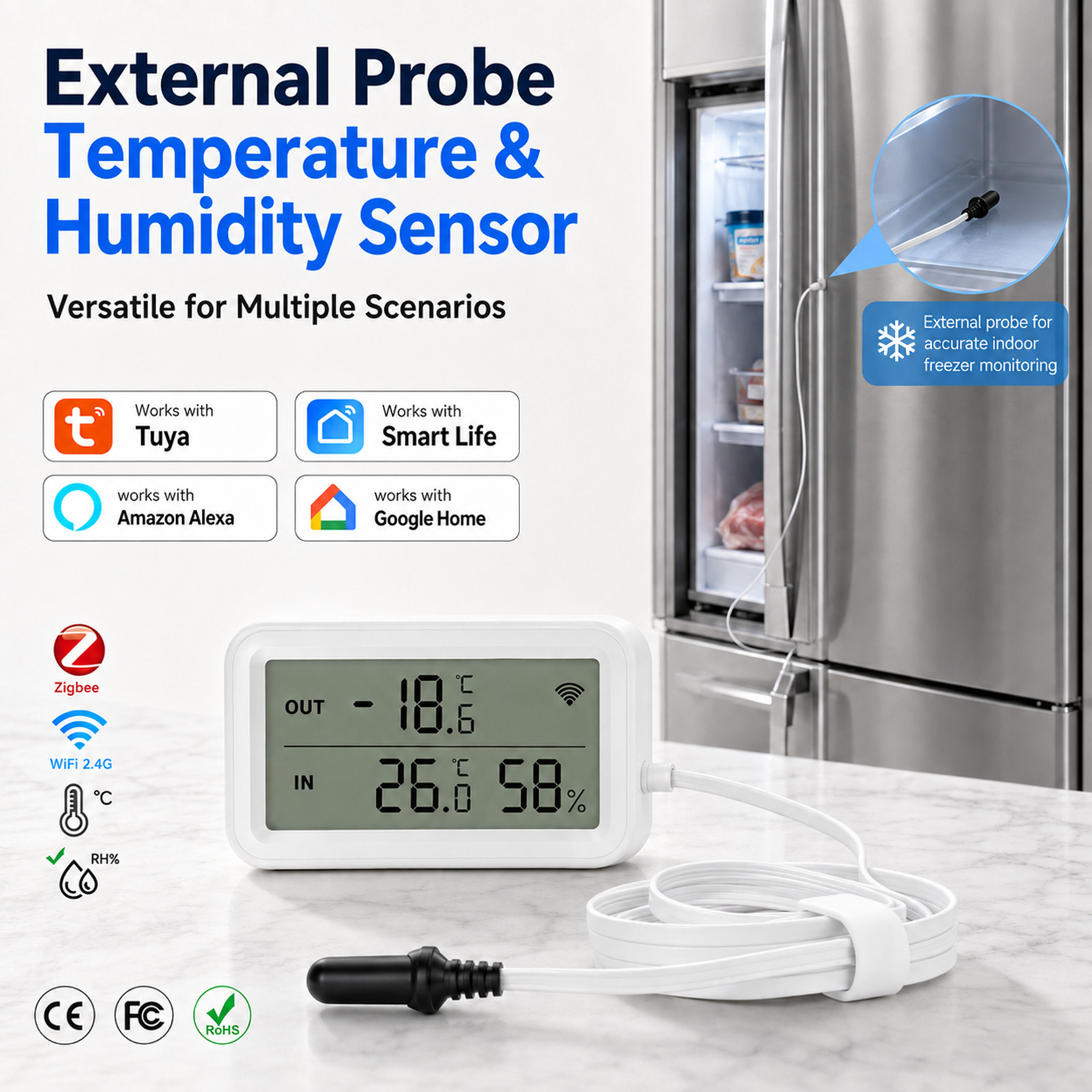 Tuya Smart - Sensor Suhu Kelembaban Eksternal Tahan Air