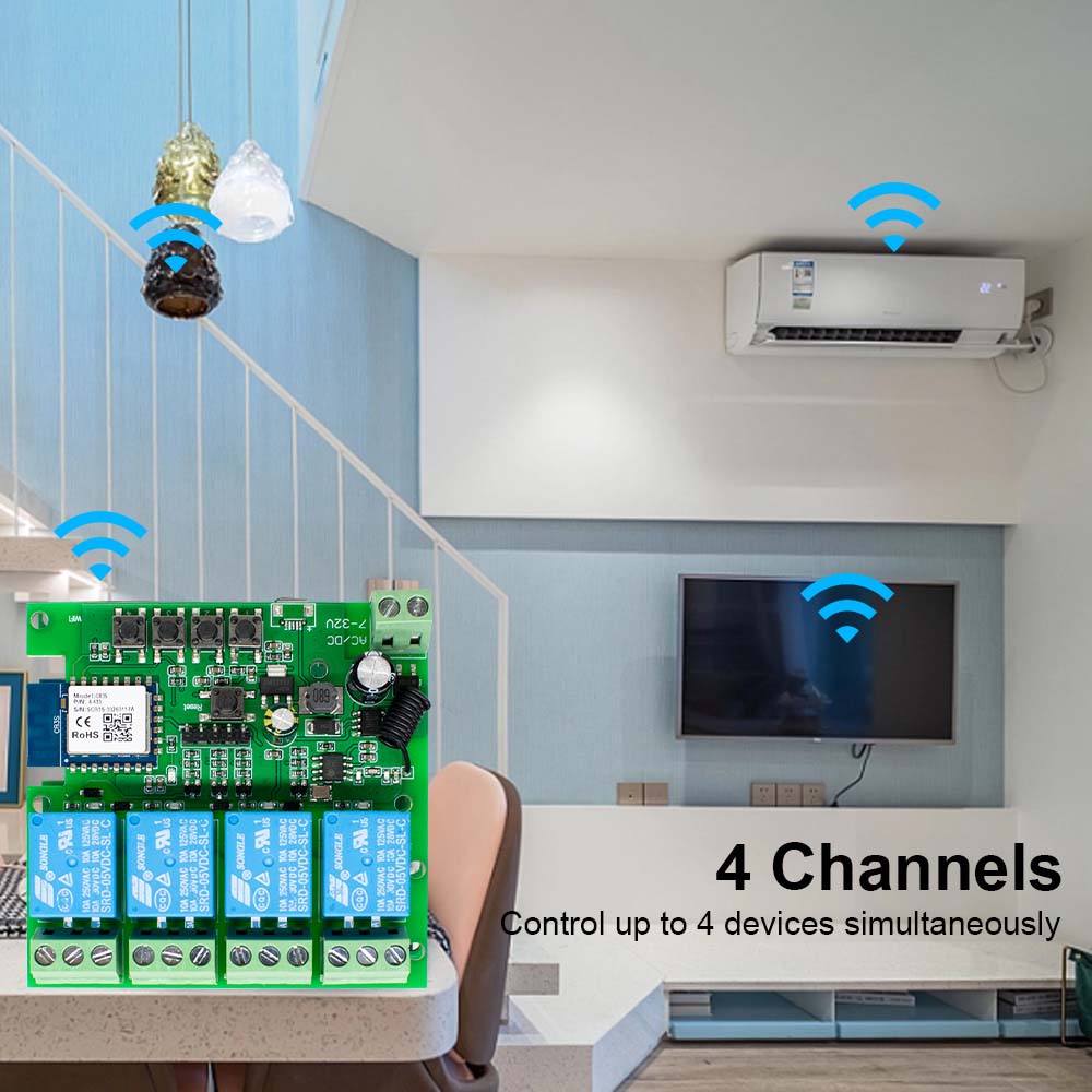 Modul Saklar Wifi Remote Contr - Tuya 4 Channel ulasan dan harga