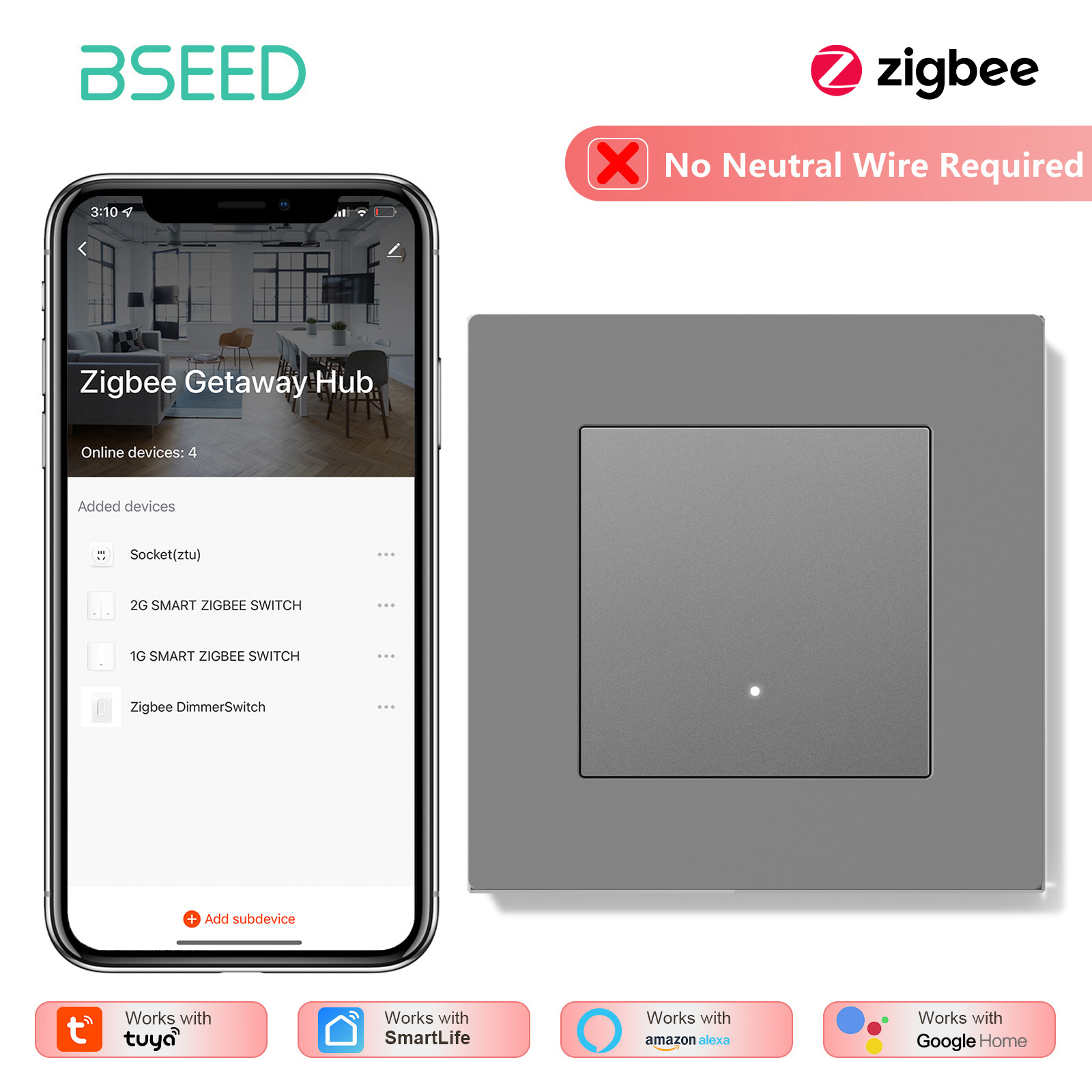 BSEED 1/2/3/4Gang Zigbee Light - Tuya 4 Channel ulasan dan harga